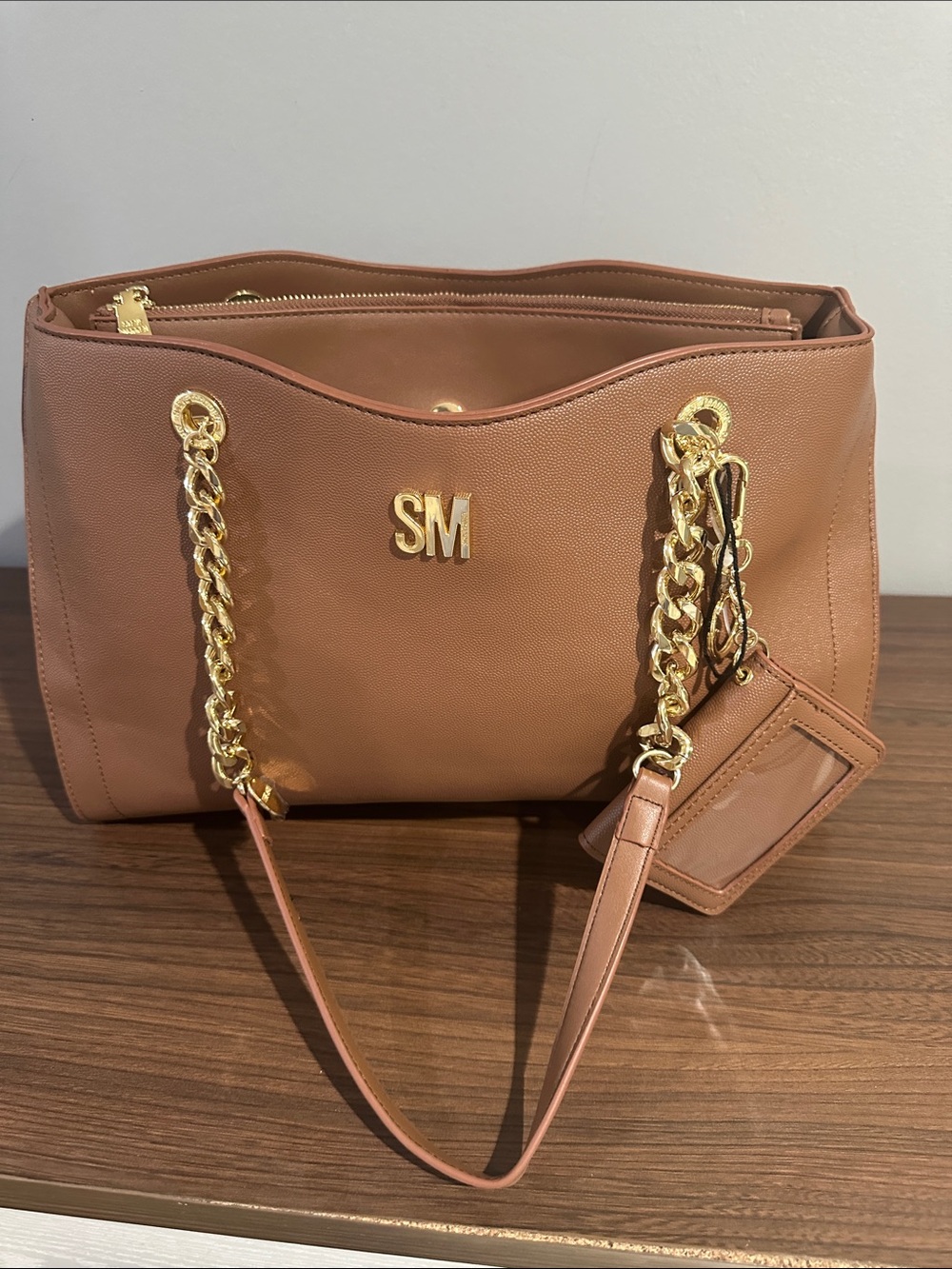 Steve Madden Camel Tote with Gold Chain Handles